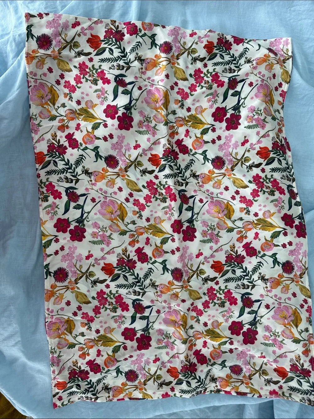 Coco & Wolf Heidi Floral Silk Pillowcases/Cream Base/Pink & Green Floral Print